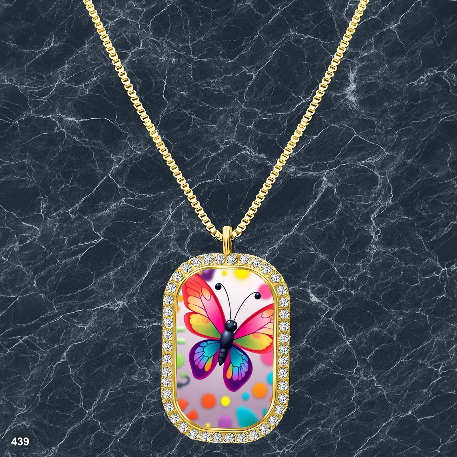 Amazing Colorful Butterfly Pendant Necklace Picture Design Exquisite Gold Tone P