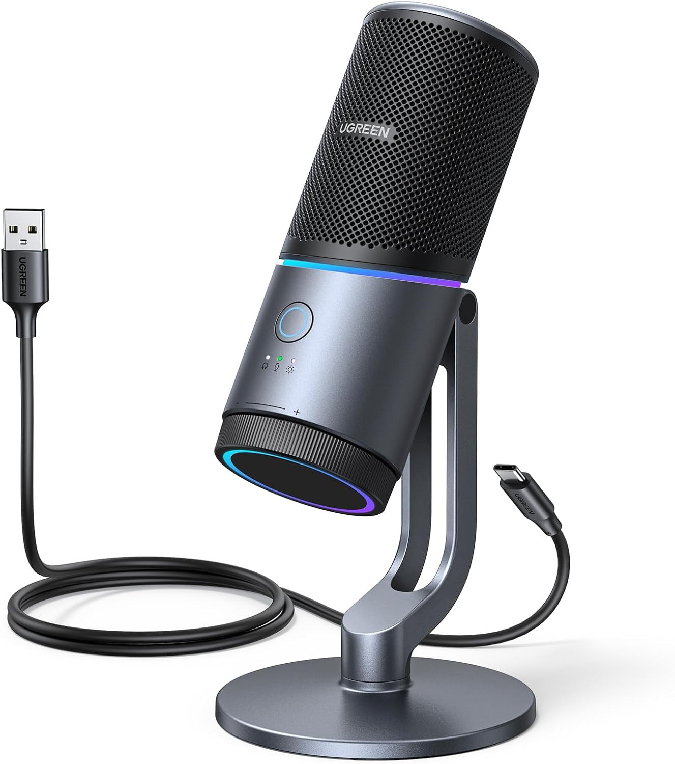 Microphone for PC, USB Mic with RGB Lights, Mute Button, 24Bit/96Khz, Cardioid P