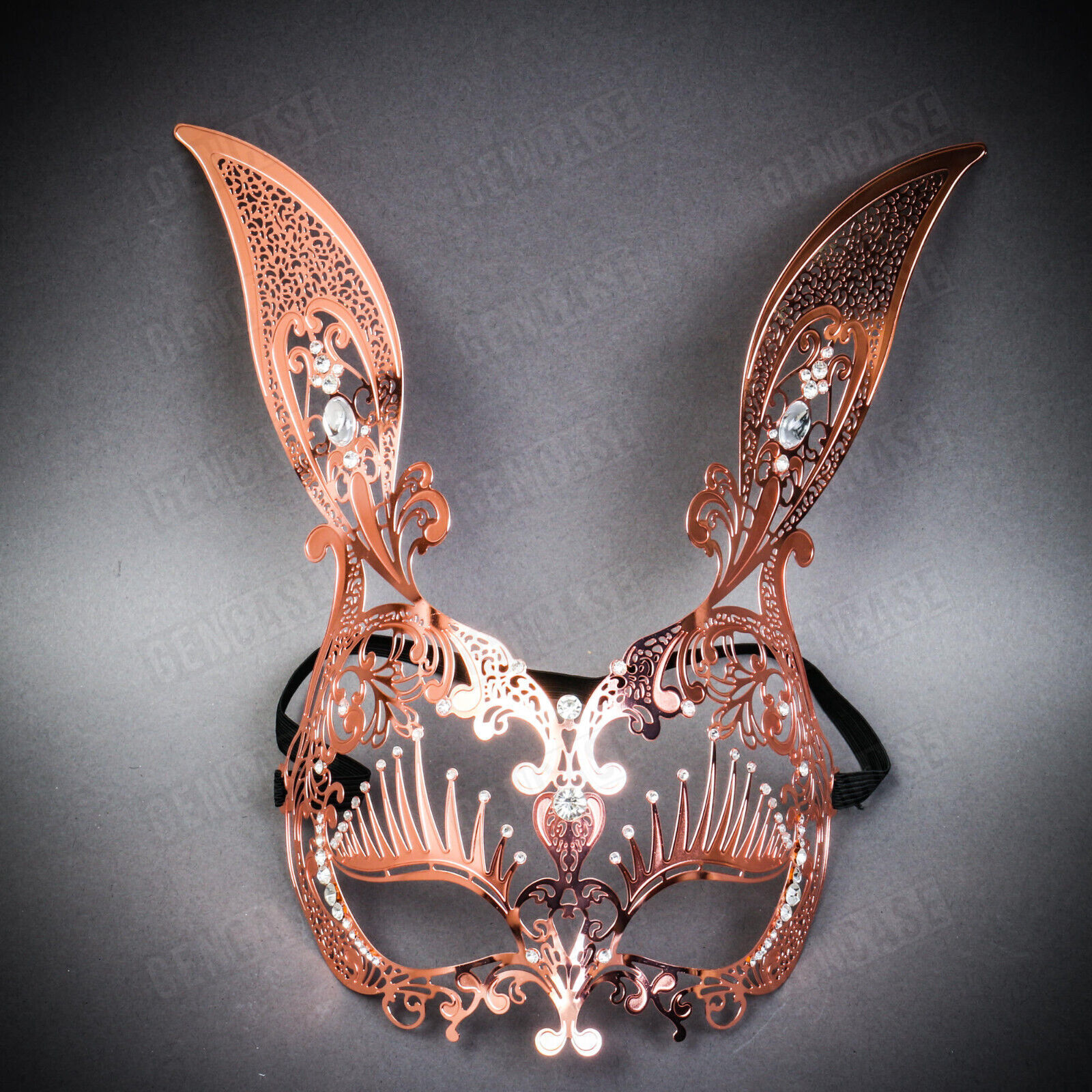 Rose Gold Bunny Rabbit Metal Laser Cut Rhinestones Masquerade Women Party Mask