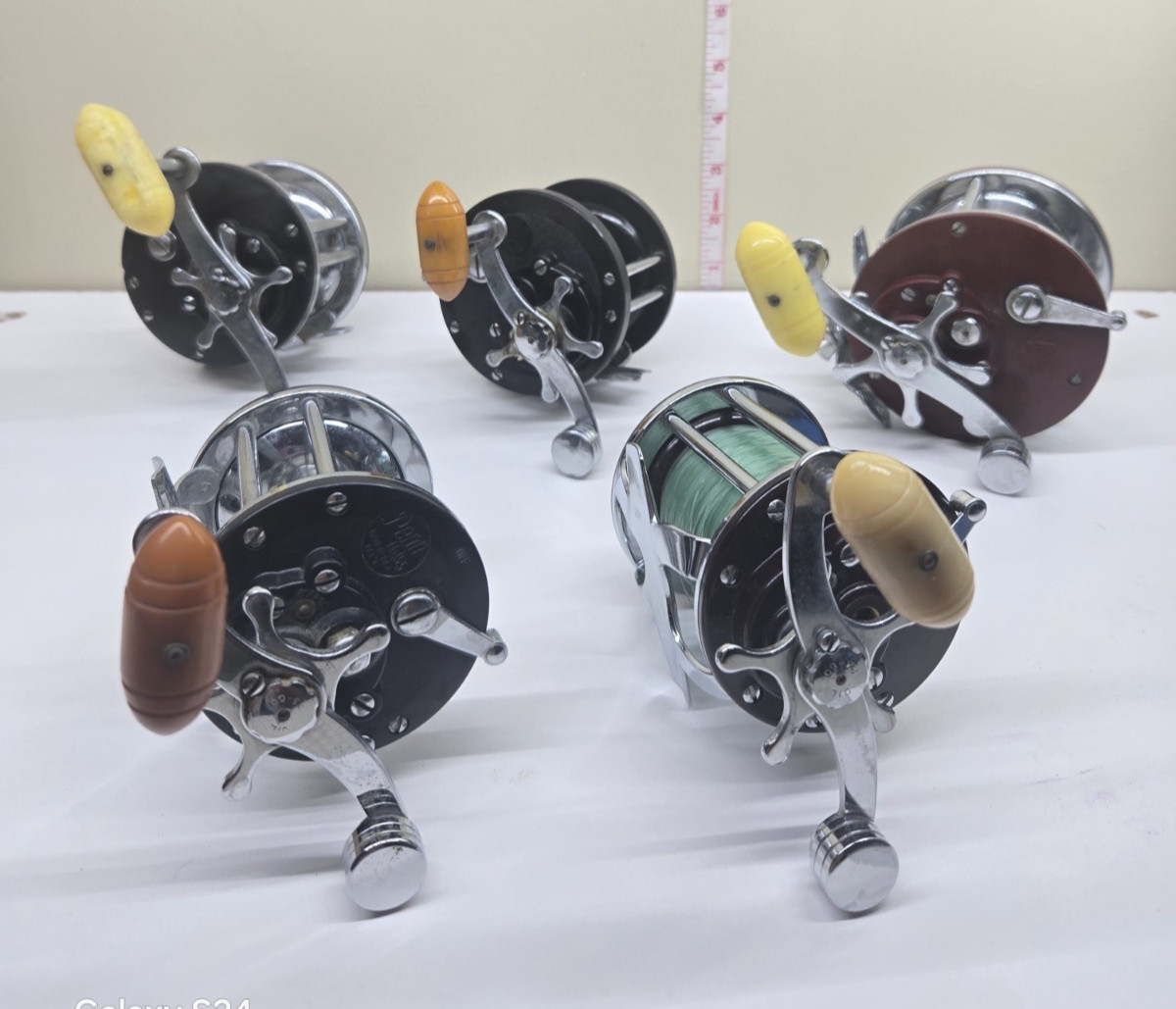 5 Vintage PENN Fishing Reels-#155, Monofil #25, LongBeach 60, Delmar 285, #309