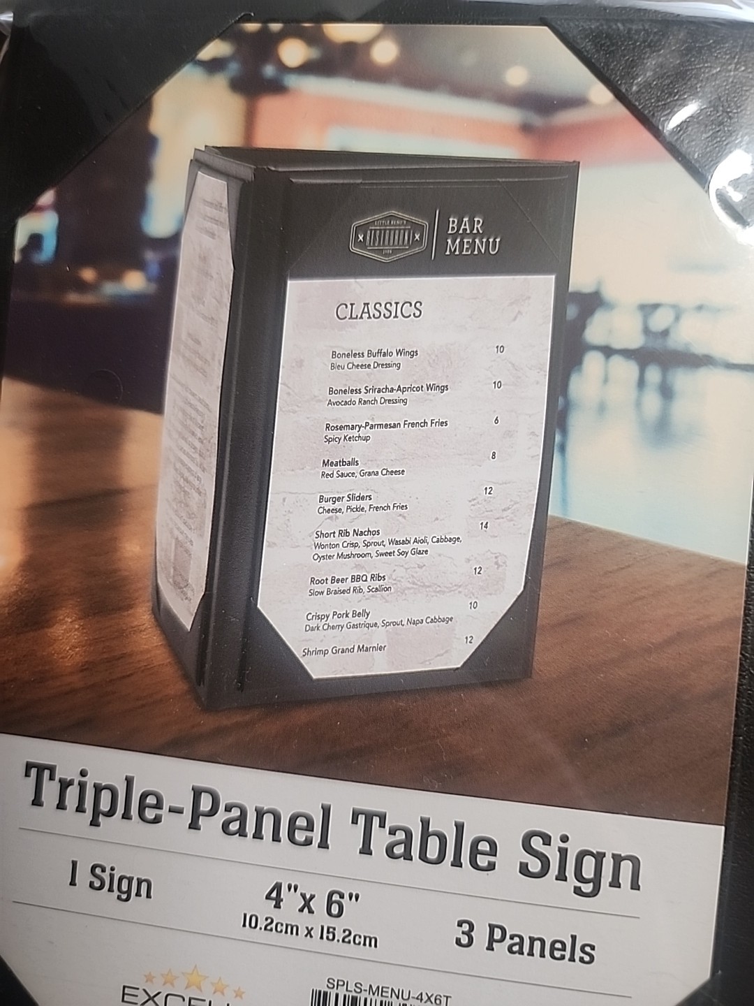 Excello 4" X 6" Triple Sided Panel Black Table Tent Menu Sign