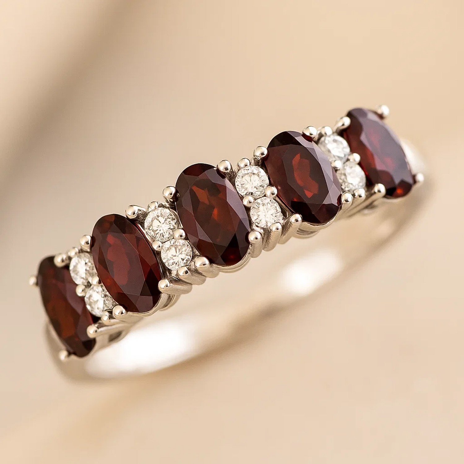 Garnet & Diamond Half Eternity 925 Sterling Silver January Birthstone Ring #1002