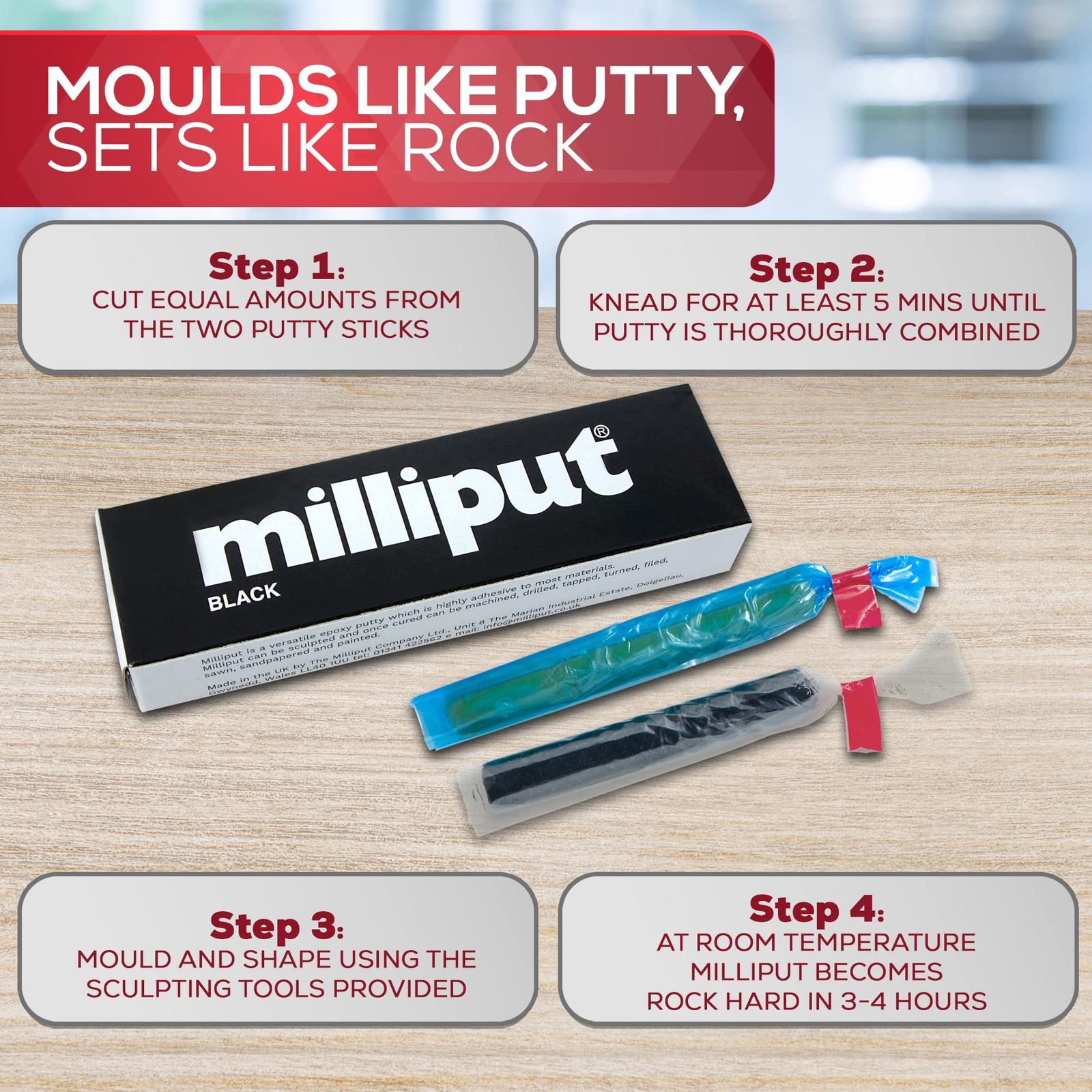 Milliput Epoxy Putty 10 Piece Set, Black Version - with Sculpting Tools, Sand...