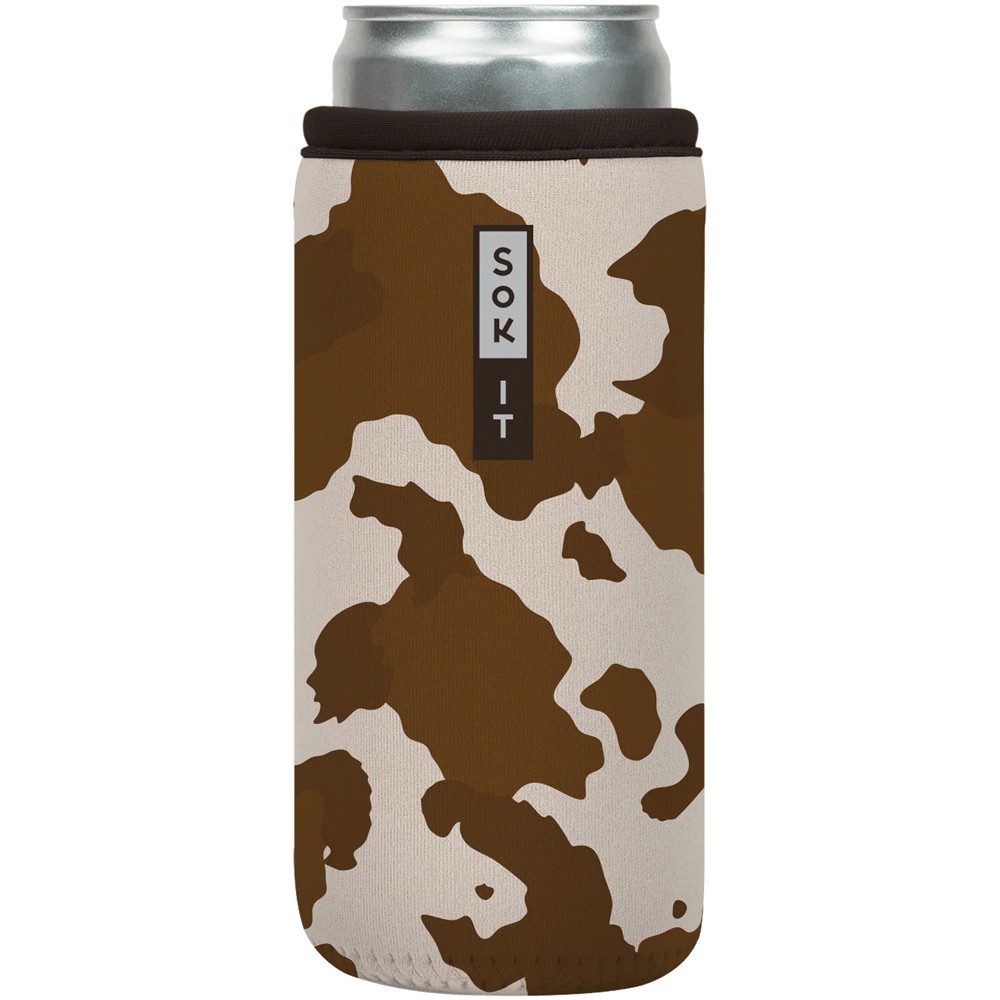 Sok-it Can Sleeve Brown Cow Slim 12oz - Insulated Beer Can Holder with