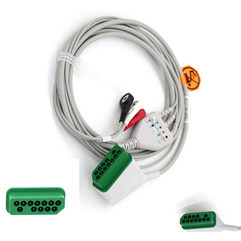 Reusable 3-lead Grabber ECG Cable EKG Lead Wire 12P Compatible with Nihon Kohden