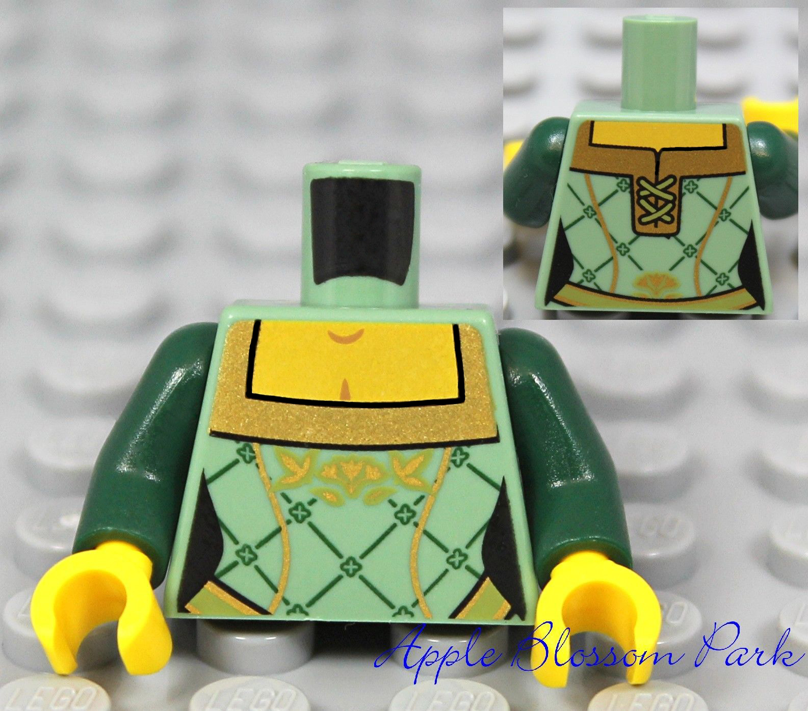 LEGO Female/Girl Princess MINIFIG TORSO - Green Gold Dress Kingdoms Castle Queen