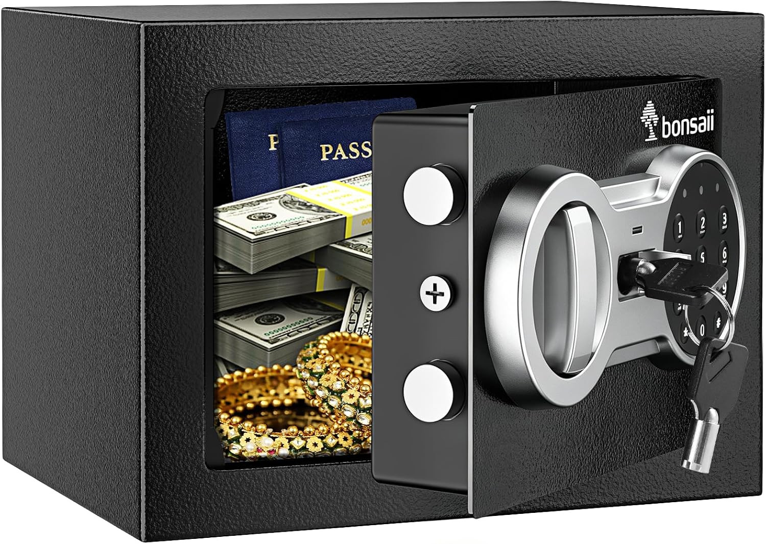 Safe Box with Electronic Keypad, Steel Security Lock Box with Key, 0.23 Cubic Fe
