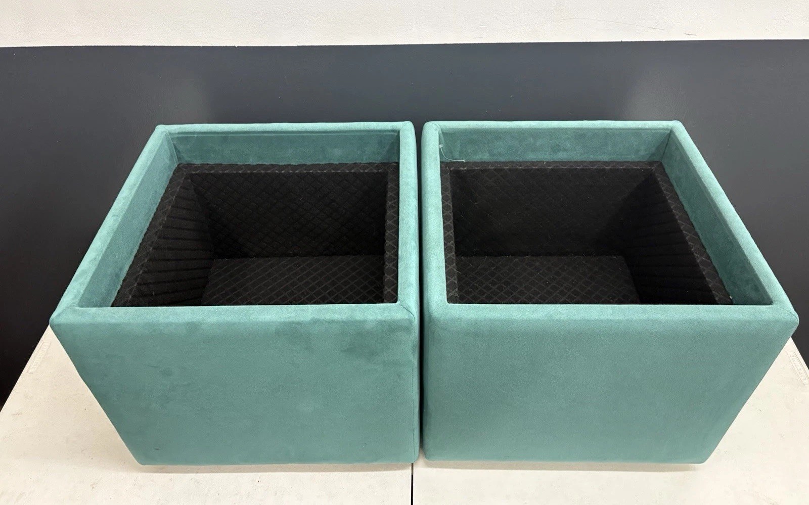 American Leather UNO Storage Ottoman Robb & Stucky Teal w Tray Casters Set 2