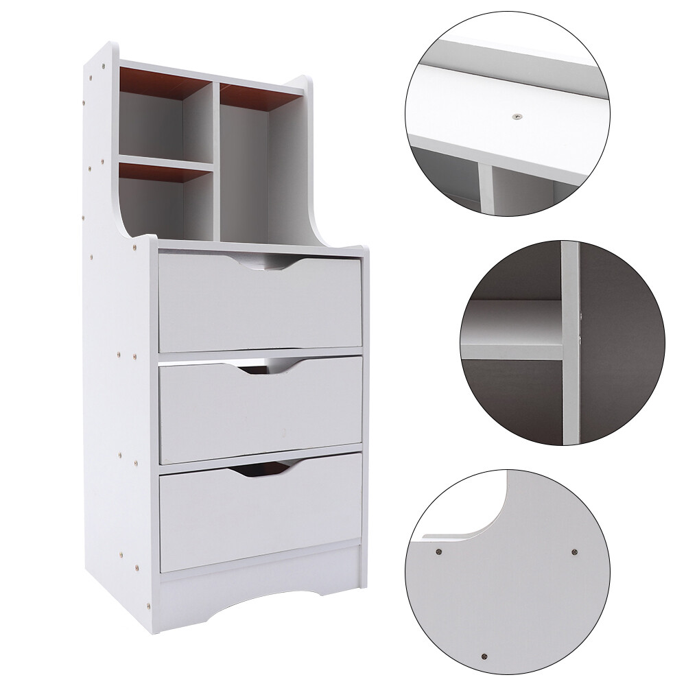 3 Drawers End Side Bedside Table Nightstand Organizer Storage Table Bedroom