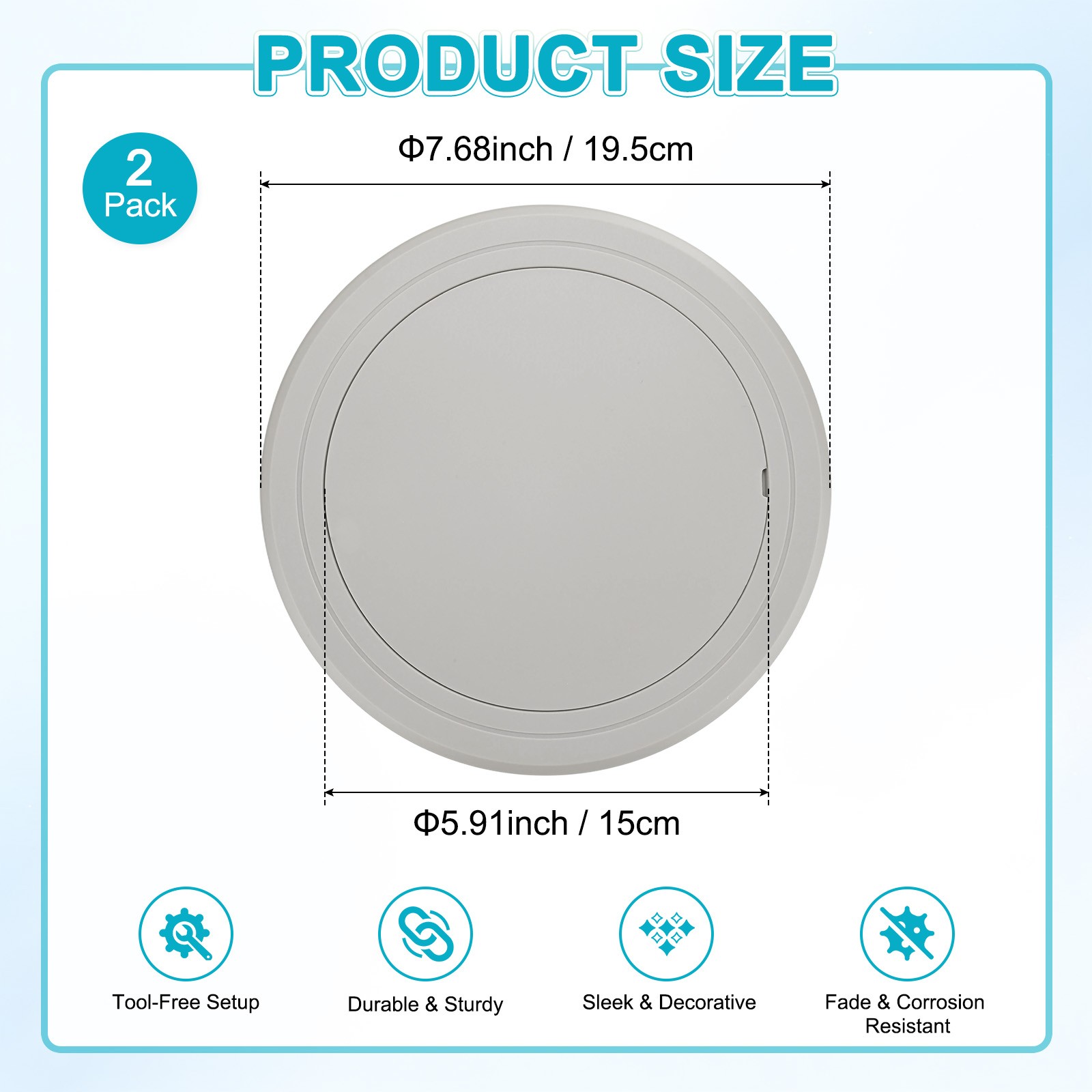 2-Pack Access Panel for Drywall, 6x6 Inch Round Plastic Removable [Gray]