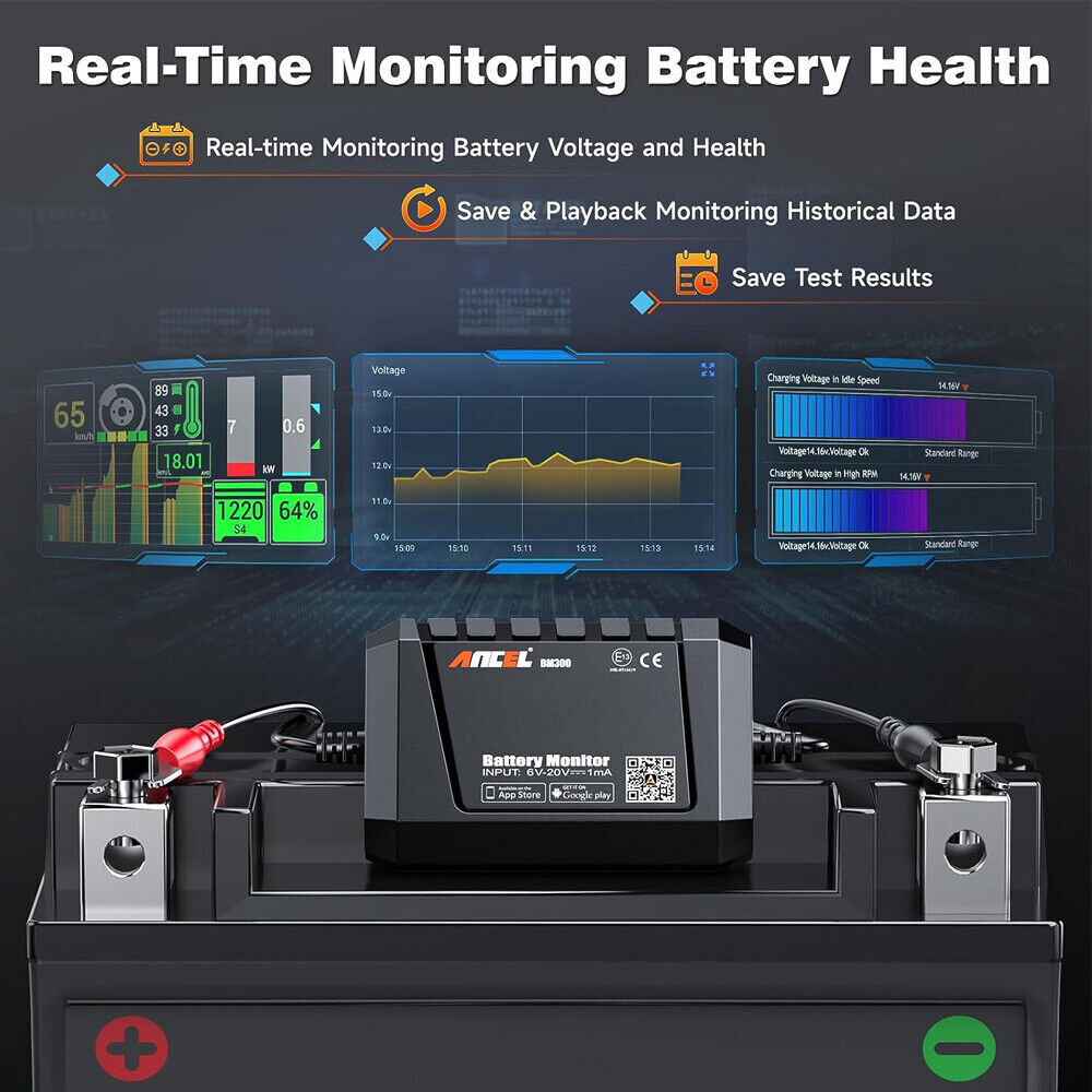 Ancel Car 12V Battery Tester Battery Health Monitor Cranking Charging Test Tool