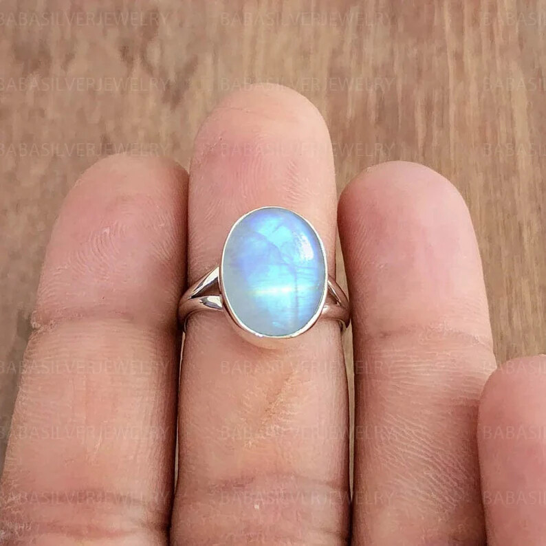 Moonstone 925 Sterling Silver Band& Statement Ring Handmade Ring All size-b-09