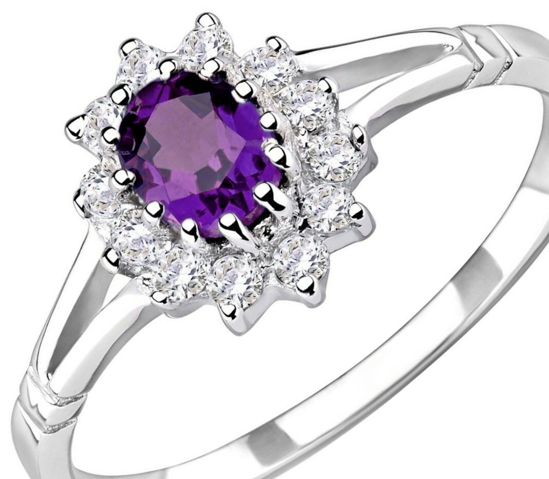 Sterling Silver Amethyst Cluster Ring sizes J - U