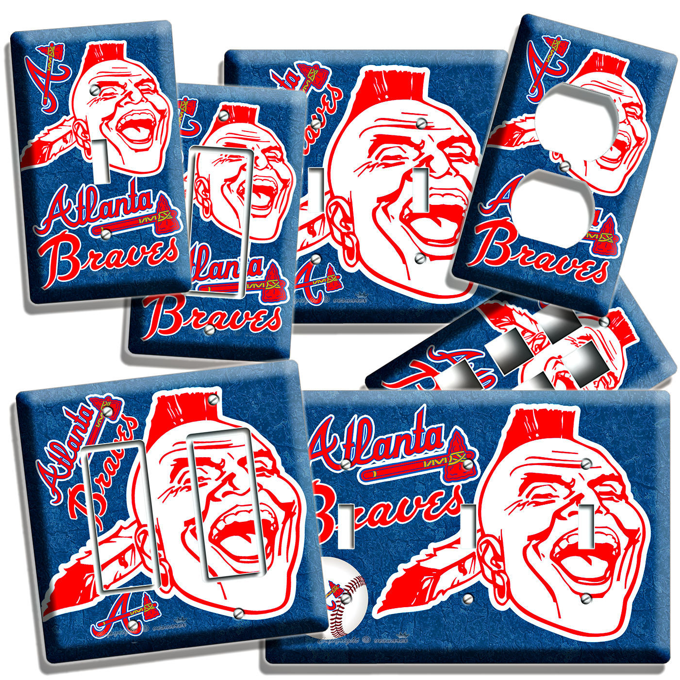 ATLANTA BRAVES BASEBALL LIGHT SWITCH POWER OUTLET WALL PLATE COVER MAN CAVE ART