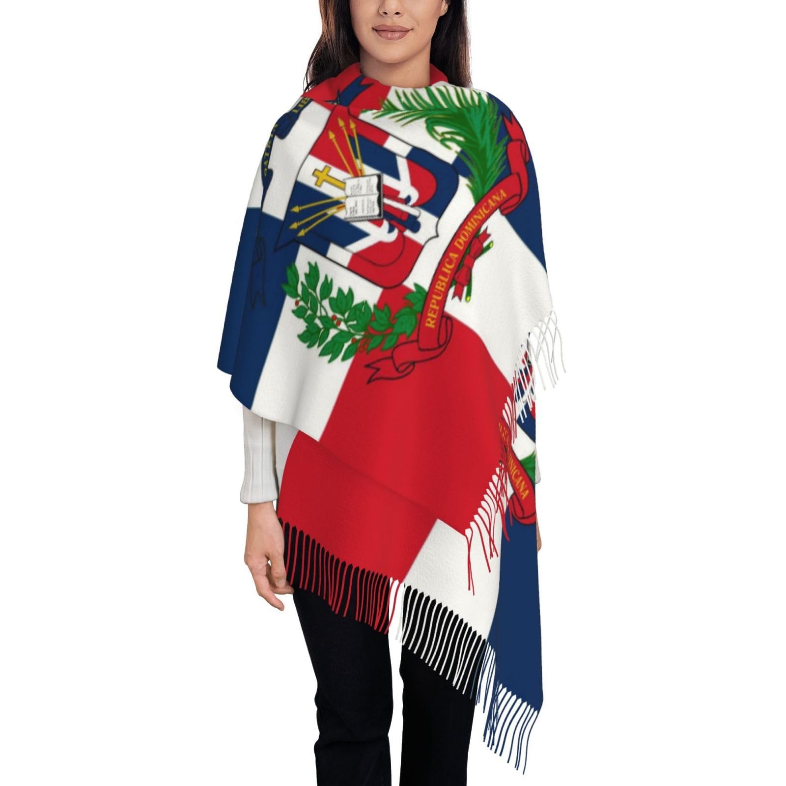 Womens Patriotic Shawl Wrap Blanket Tassel Scarf Chic Cape Soft Large Warm