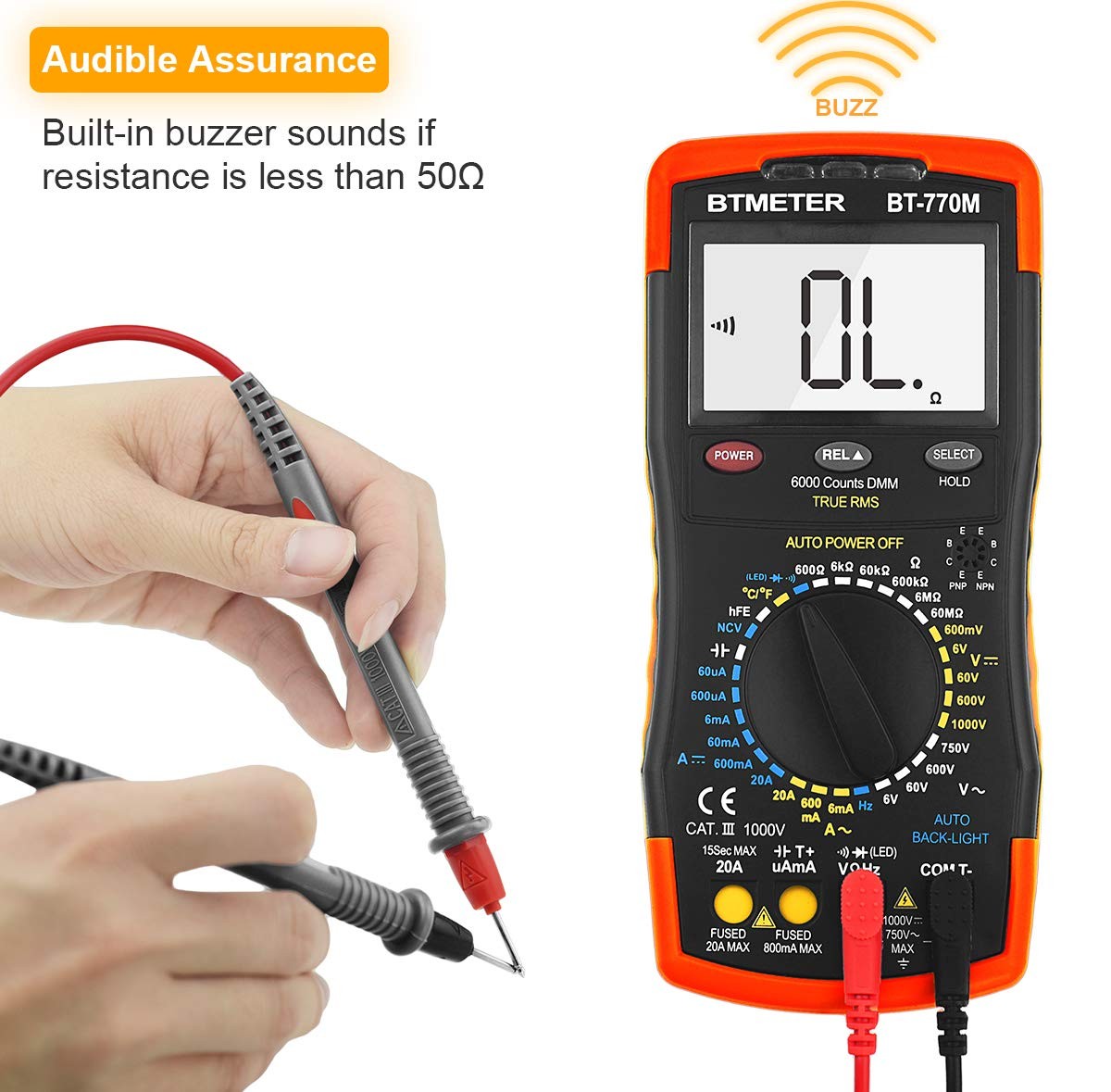 Digital Multimeter TRMS 6000 Count, Medium, AC/DC 20A & Mechanical Block 770M