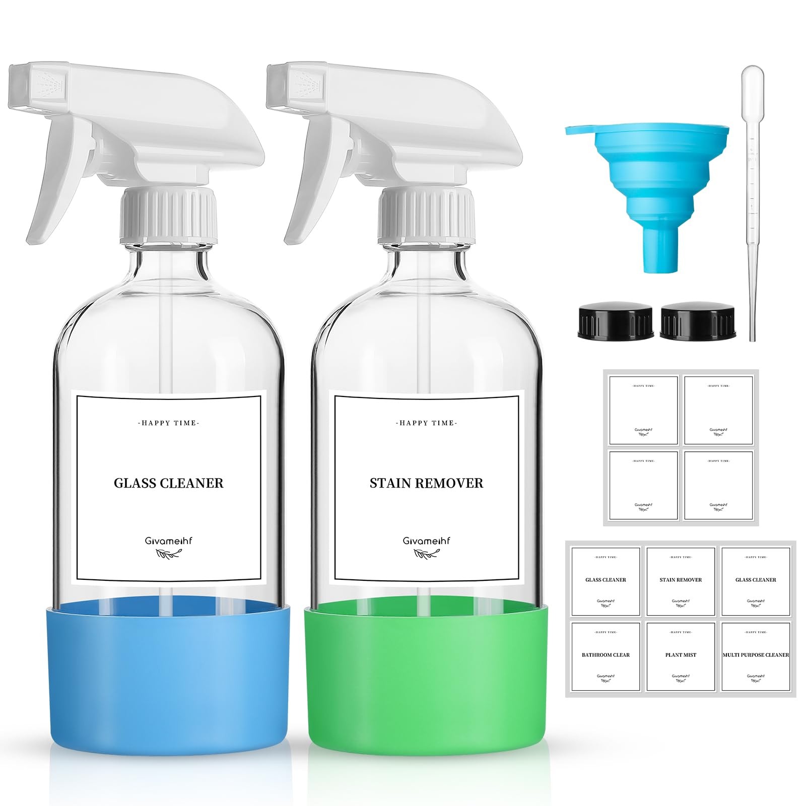 2 Pack Glass Spray Bottles with Silicone Sleeve,16Oz Clear Glass Spray Bottles