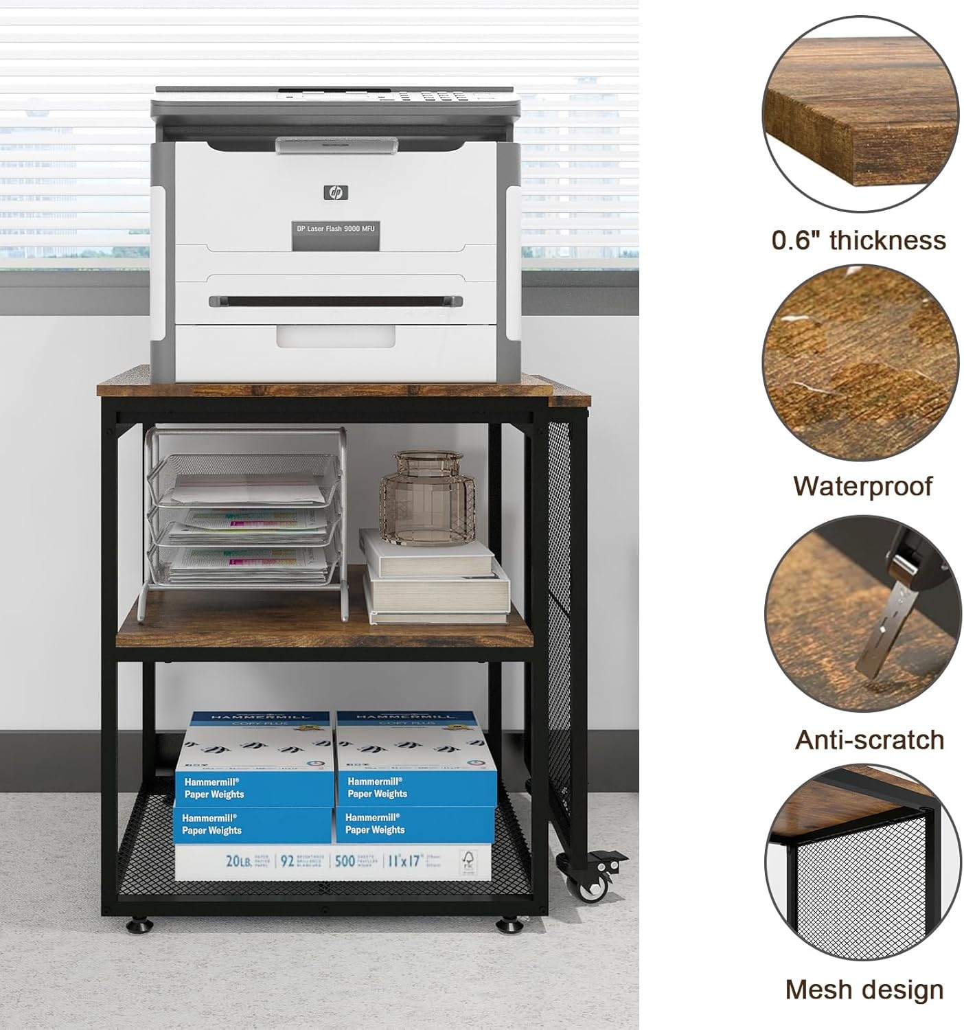 24''X20''X29'' Large Printer Stand with Storage Shelves,Extendable Home Craft Ta
