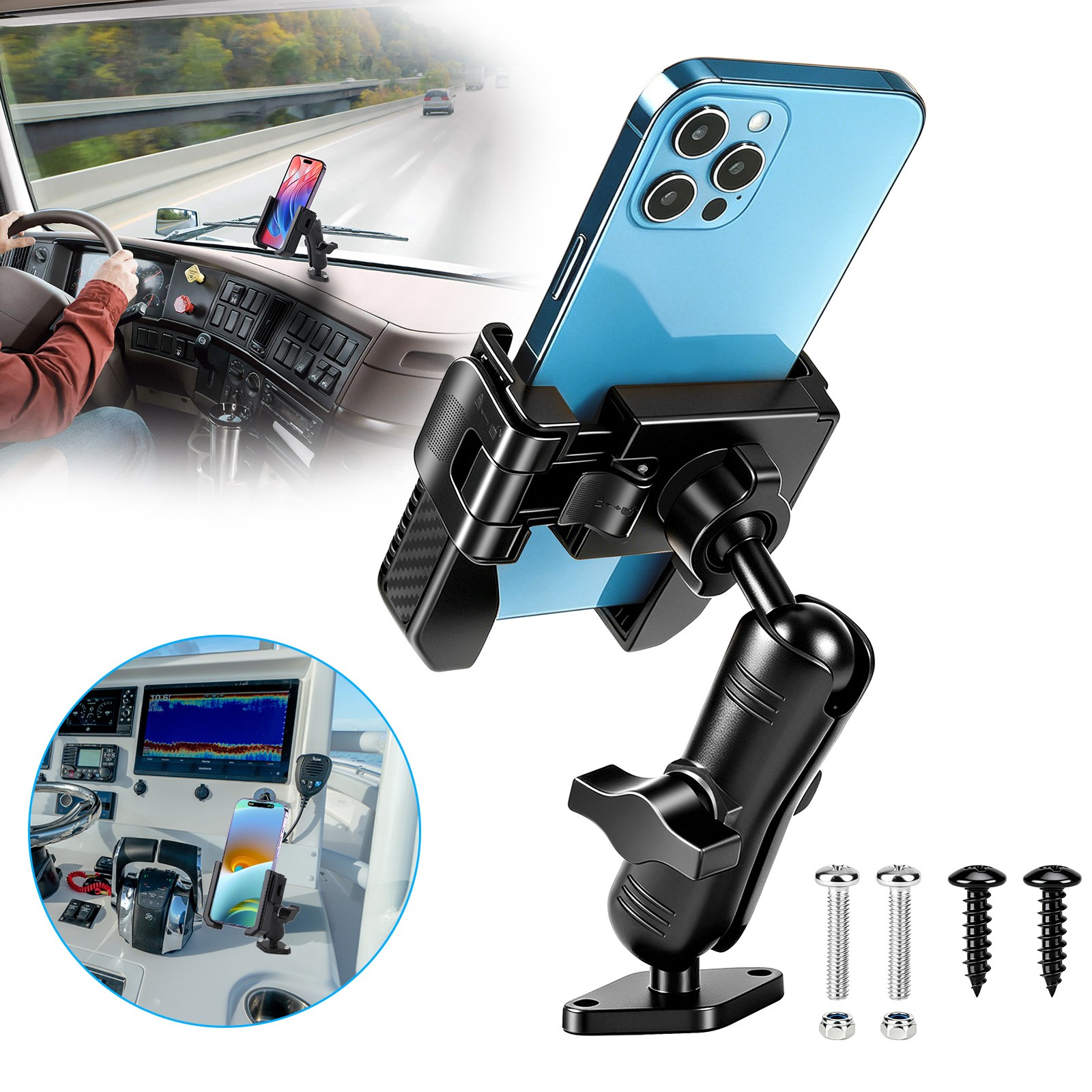 AMPS Screw Phone Mount for Boat Truck Car UTV Dashboard 1"Ball Holder for iPhone