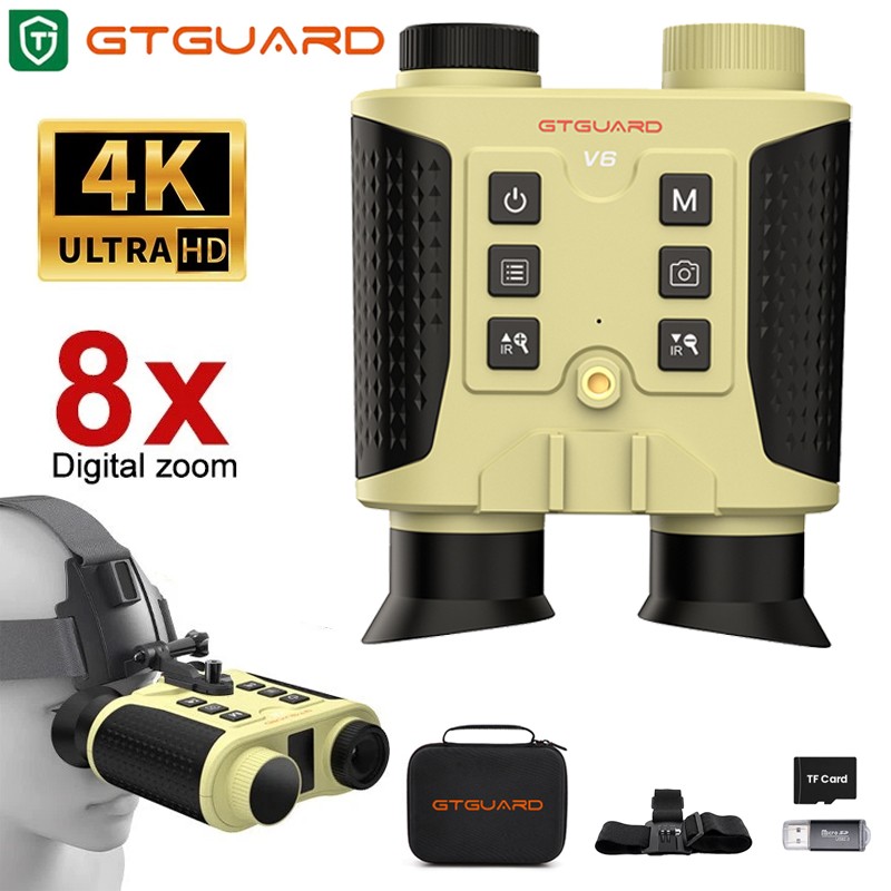 GTGUARD V6 Night Vision Goggles 4K Head Mounted Rechargeable 850nm Day/Night Use