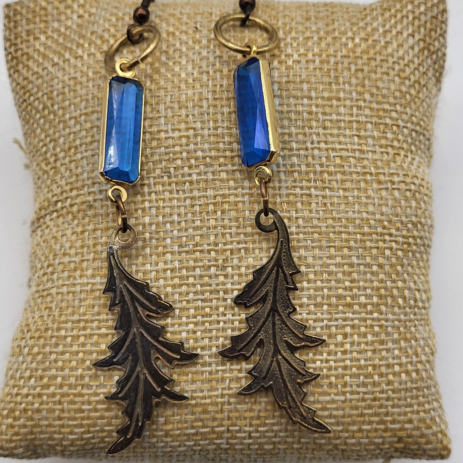 Stunning Long Dangle Blue lucite Leaf Earrings Elegant Boho Estate