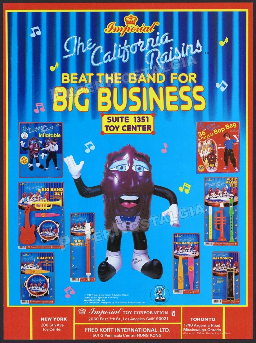 The CALIFORNIA RAISINS__Original 1988 Trade AD / ADVERT__Imperial Toy promo