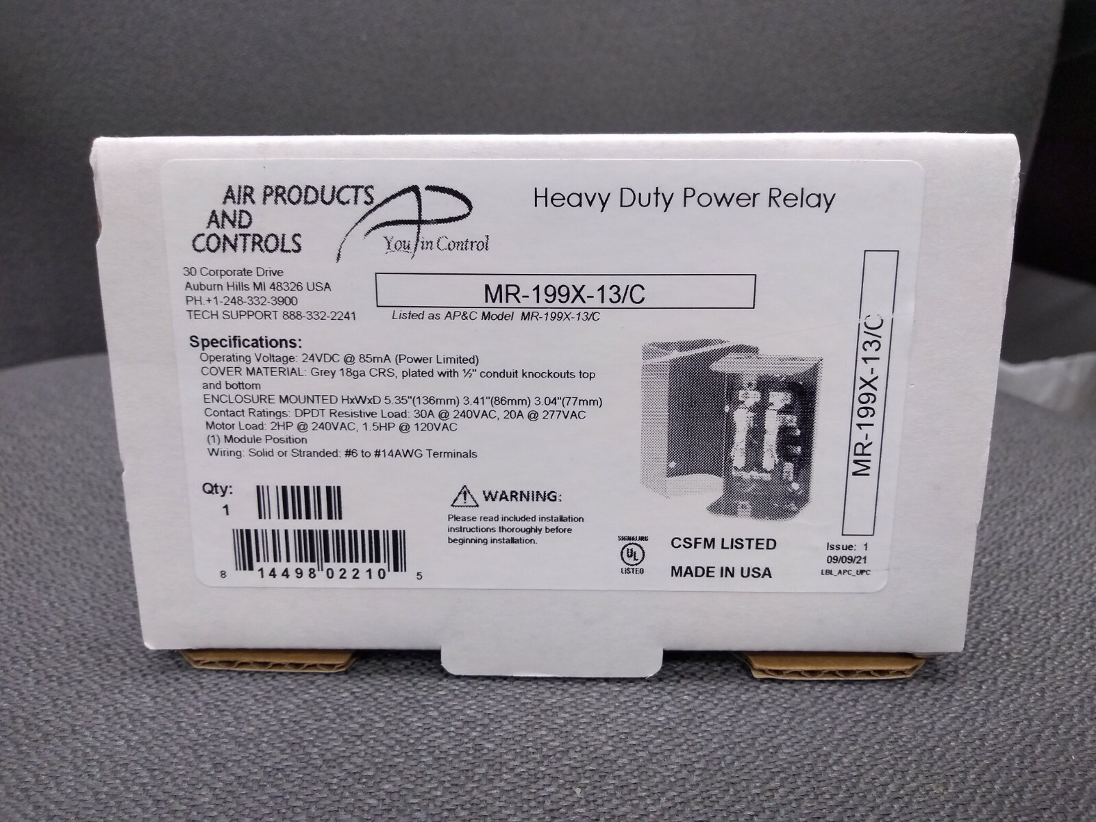 Relay, 30 Amp, 24 Vdc, Grey enclosure. Air Products Model #MR-199X-13/C
