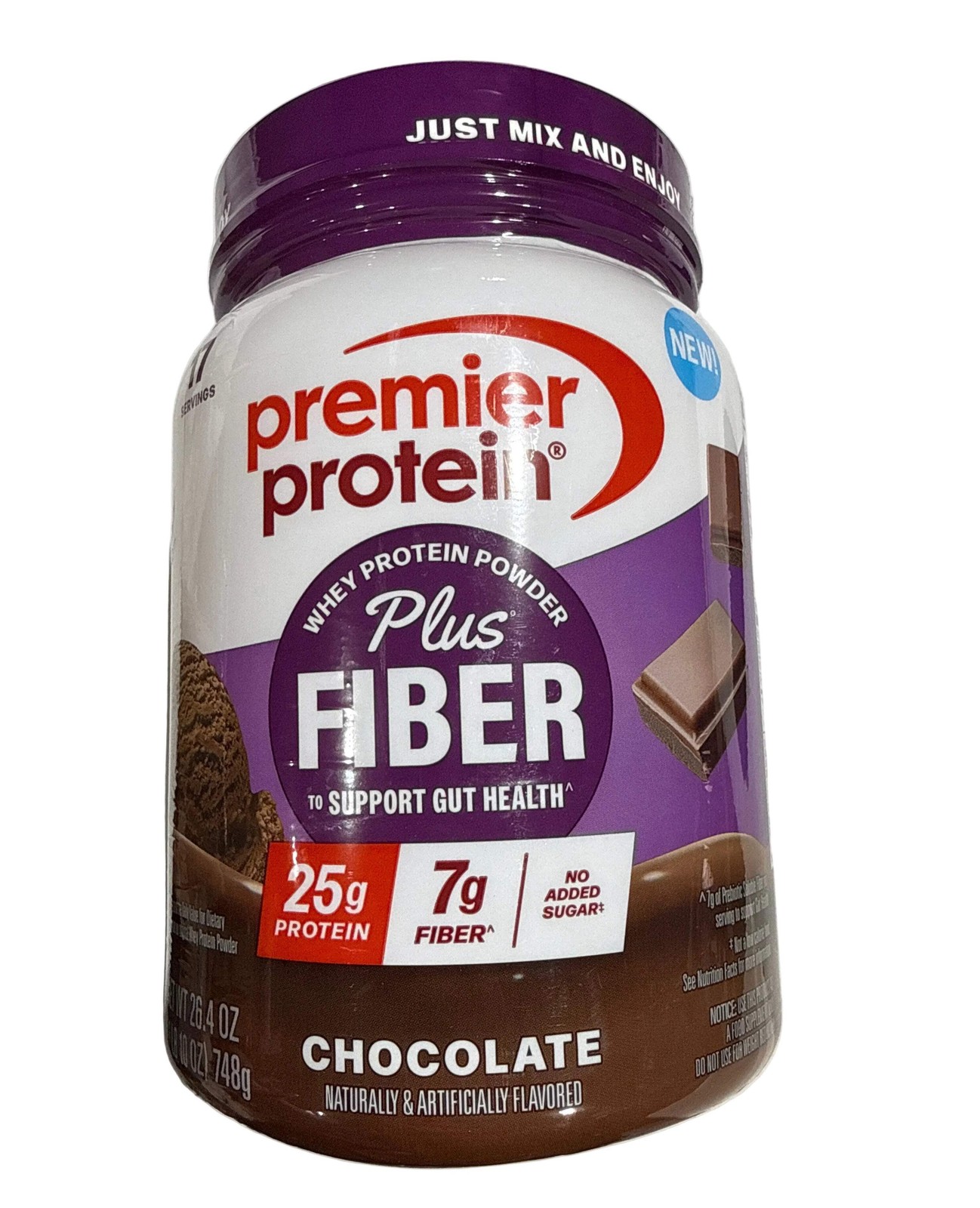 Premier Protein Powder Plus Fiber, Chocolate, 25g Protein, 7g Fiber to Support G