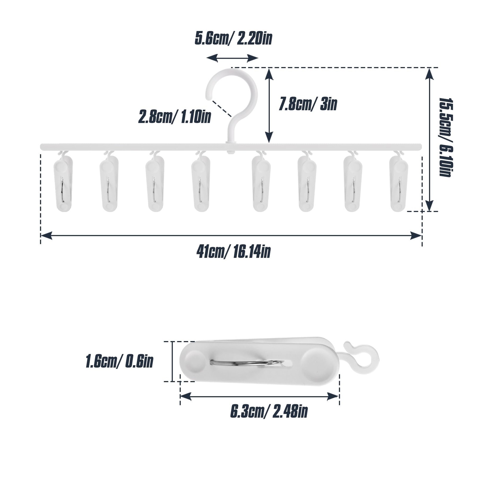 2-Pack Hanging Sock Drying Rack, White Clothes Hanger with 8 Hooks, Windproof...