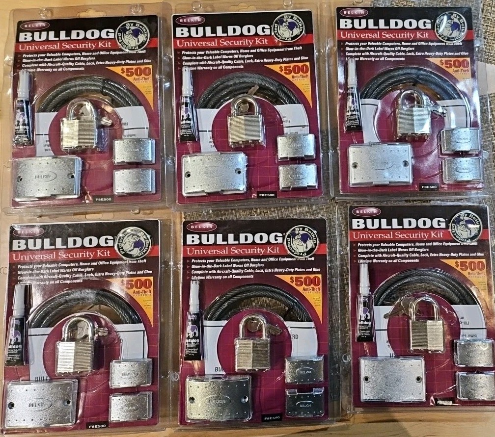 Lot Of 6 Belkin Bulldog Universal Security Kit Heavy Duty Lock Register F8E500