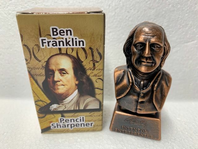 BEN FRANKLIN BRONZE DIE CAST METAL COLLECTIBLE PENCIL SHARPENER NEW / BOX
