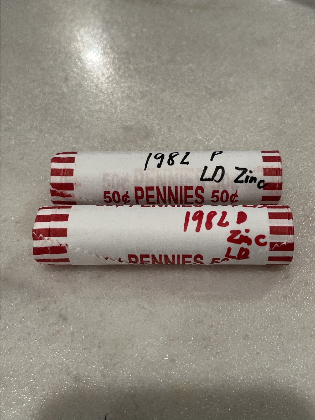 1982 P And 1982 D Penny BU Large Date Zinc Rolls, Lot Of 2 100 Coins