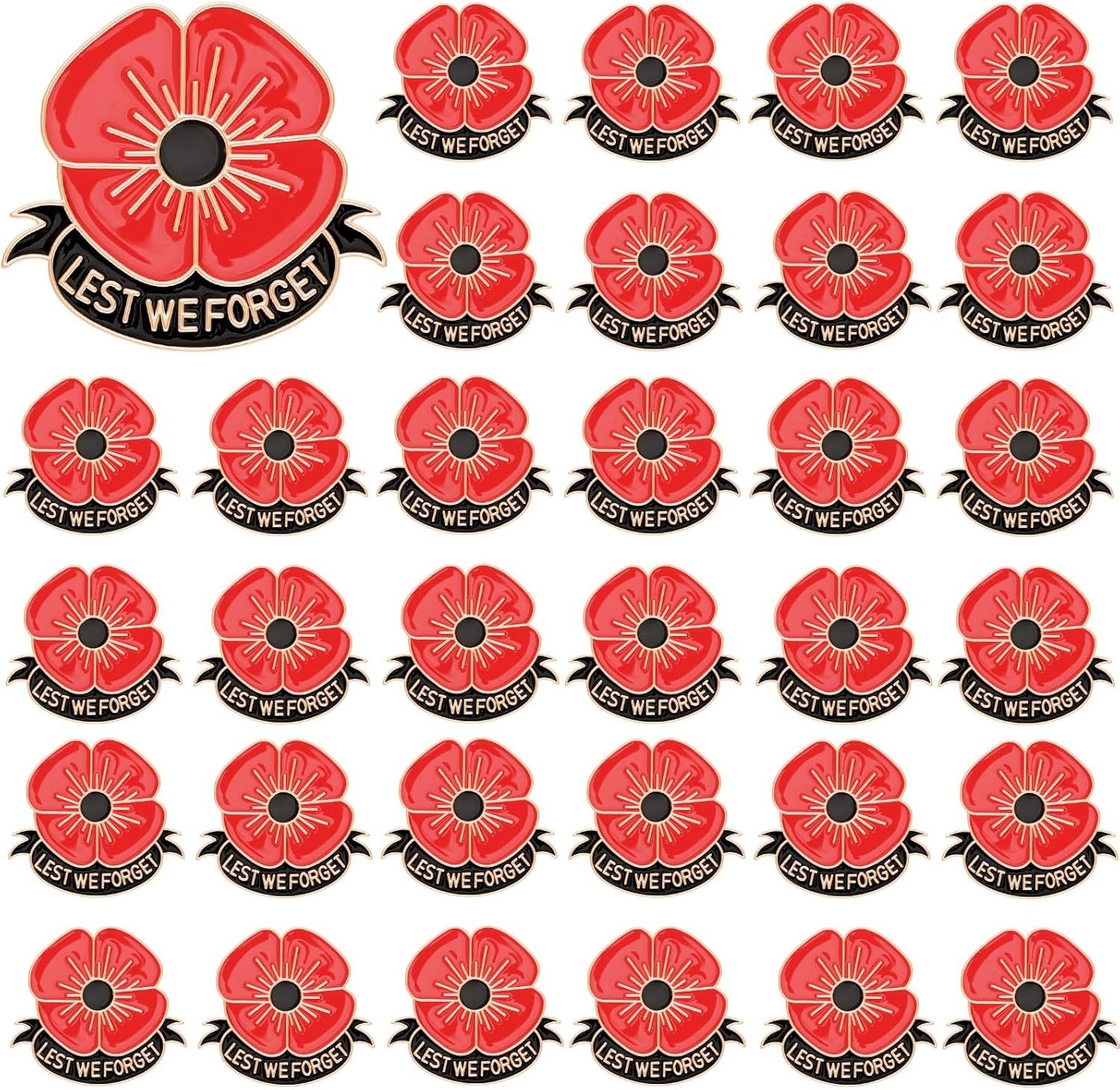 60 Pcs Poppy Flower Brooch Pins - Memorial Day & Veterans Day Enamel Lapel Pins