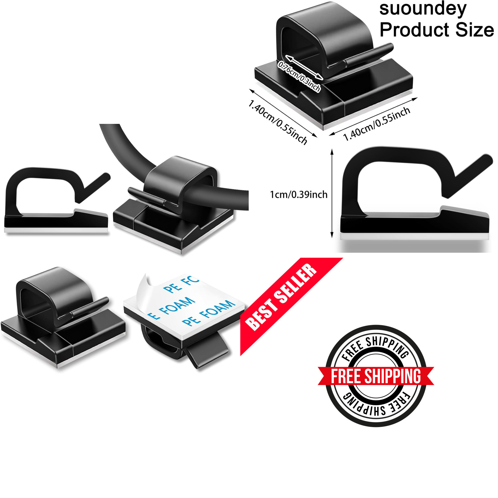 100 Pcs Cable Clips, Adhesive Cable Organizer Cord Holder Wire Clip Wire