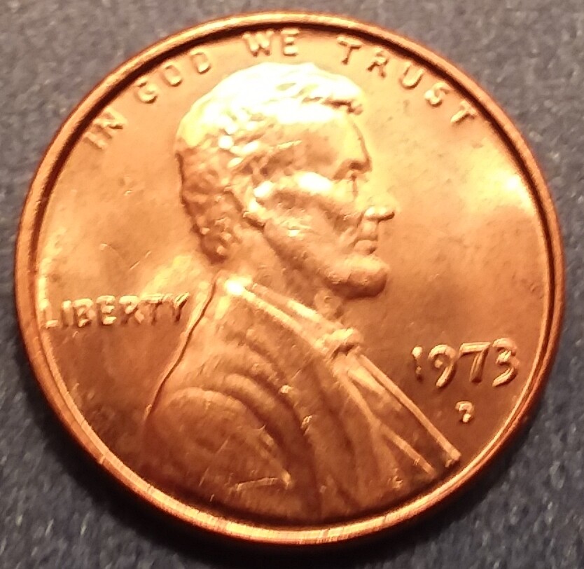 1973-D Brilliant Uncirculated Lincoln Cent.  Ships Free.  BU condition.
