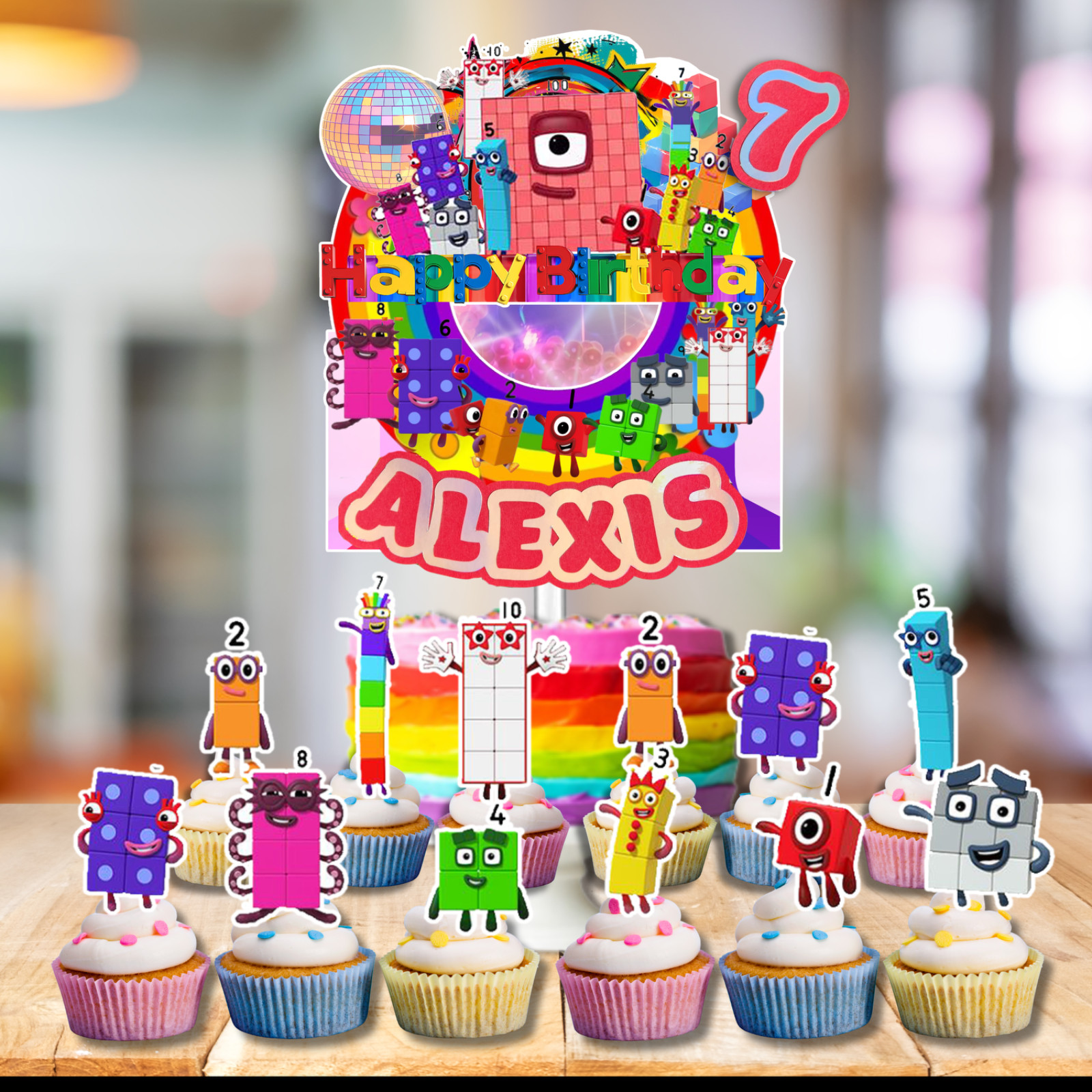 NUMBERBLOCKS CUPCAKE CAKE TOPPER BIRTHDAY SUPPLIES DECORATION THEME LIGHT