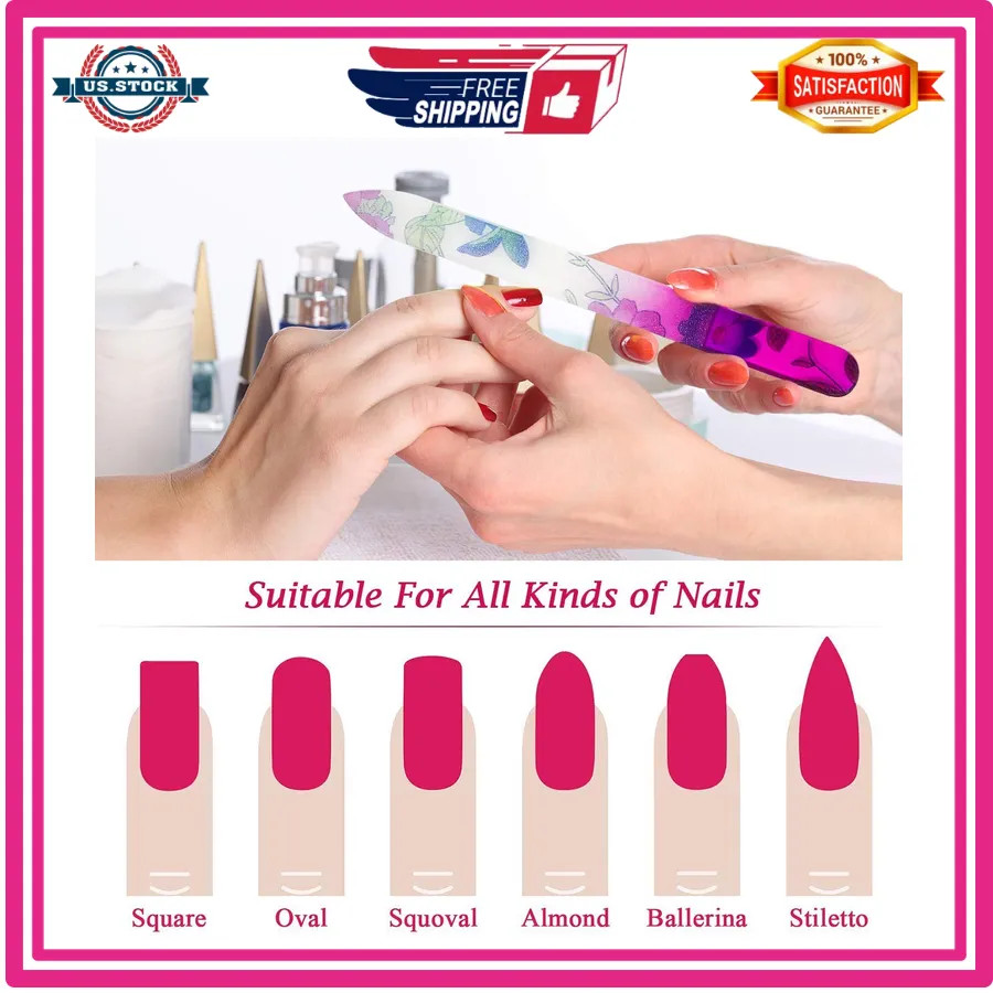 5 Pack Crystal Glass Nail Files with Case Double Sided Manicure Set