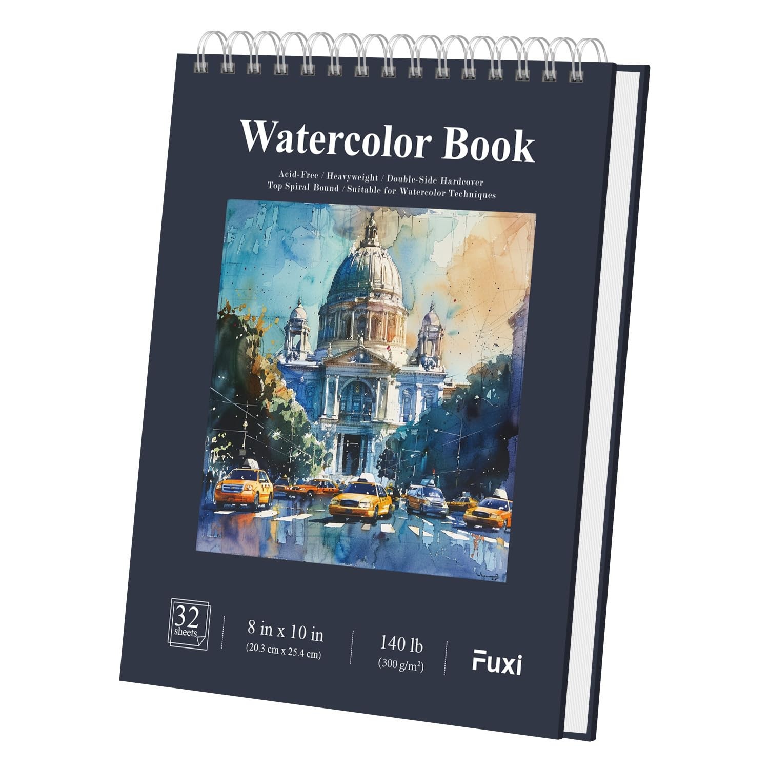 Fuxi 8x10 Watercolor Paper, 140lb Cold Press 10" x 8" (Pack of 1), Dark Blue