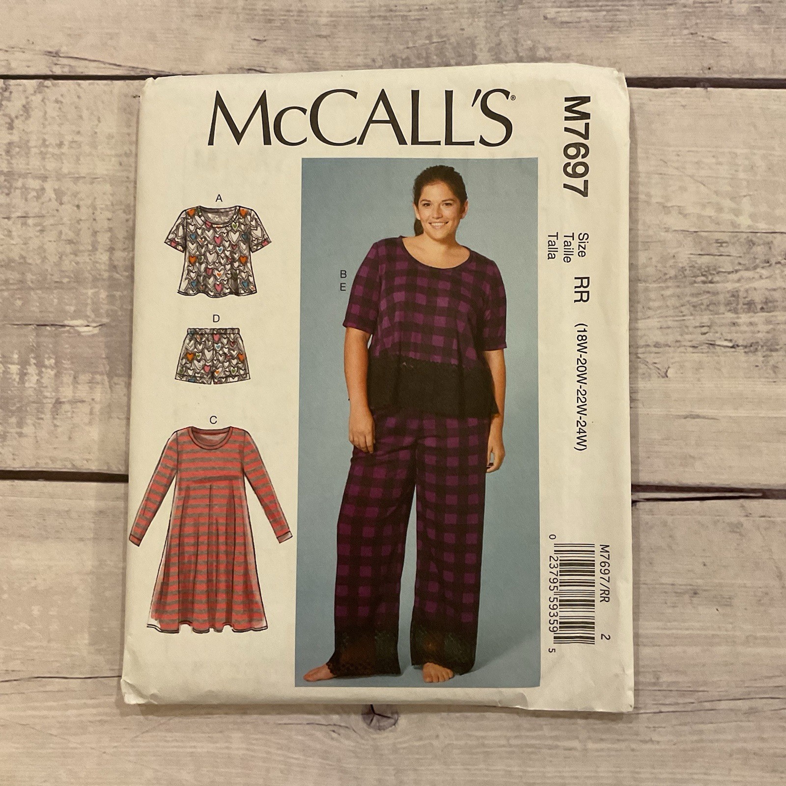 McCalls 7697 Sewing Pattern Dress Nightgown Top Pants Pajamas 18W-24W UNCUT