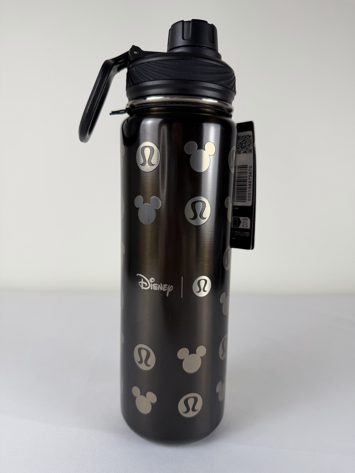 NWT Disney Lululemon Black Mickey Mouse Sport Water Bottle W/ Clip 24oz