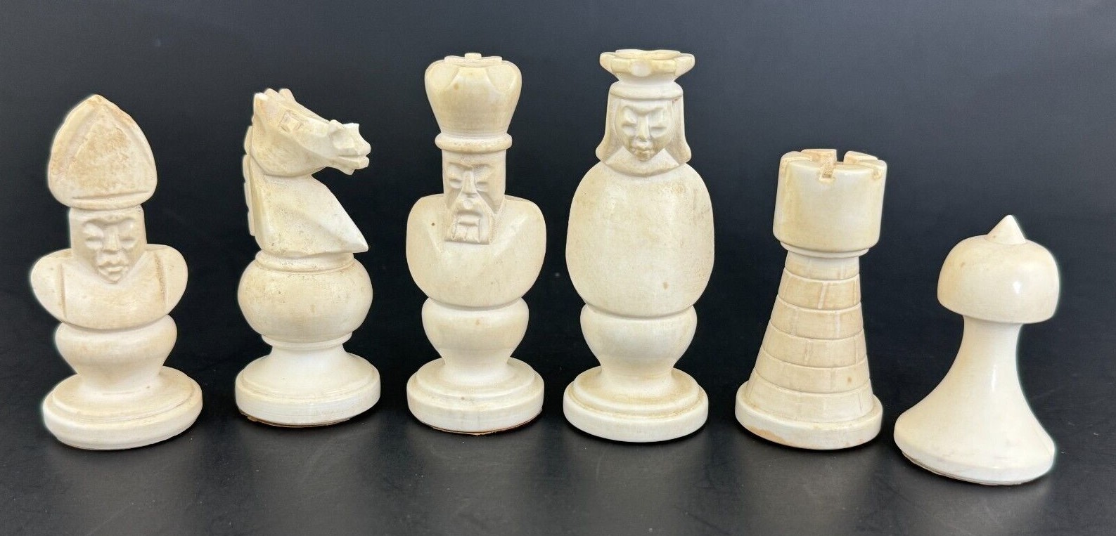 Replacement CHESS White Pieces Medieval Style Marble Stone Vtg Italy