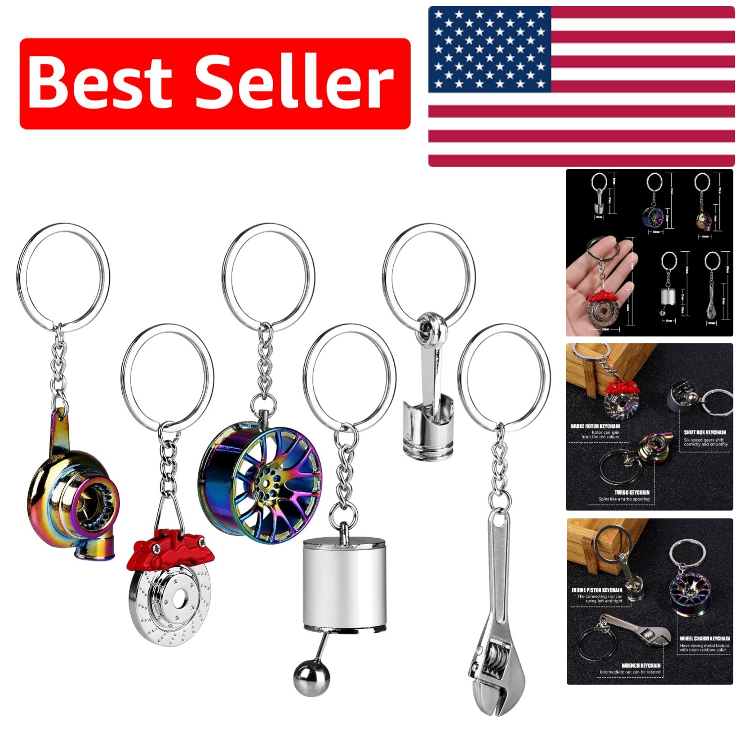 Compact 6Pcs Car Parts Keychains – Ideal Accessories for Mechanics and Gearheads