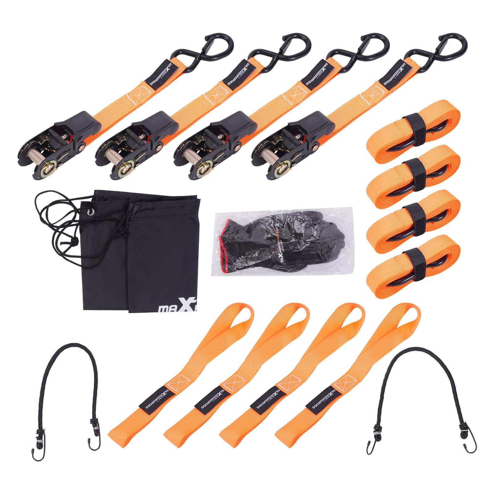 Orange Ratchet Tie Down Set 1 in 15ft 2200 lb Safety Clip for Transport for ATV