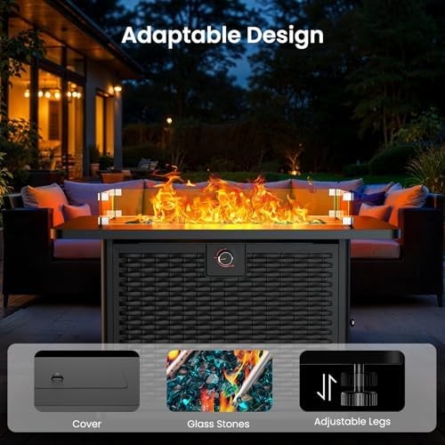 Ciays 43-Inch Rectangular Propane Fire Pit with 60,000 BTU Output, Fire Pit Tabl