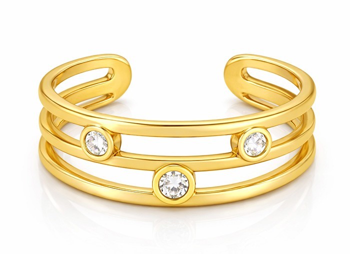 LAB WHITE SAPPHIRES TOE RING 14k SOLID YELLOW GOLD  - Adjustable