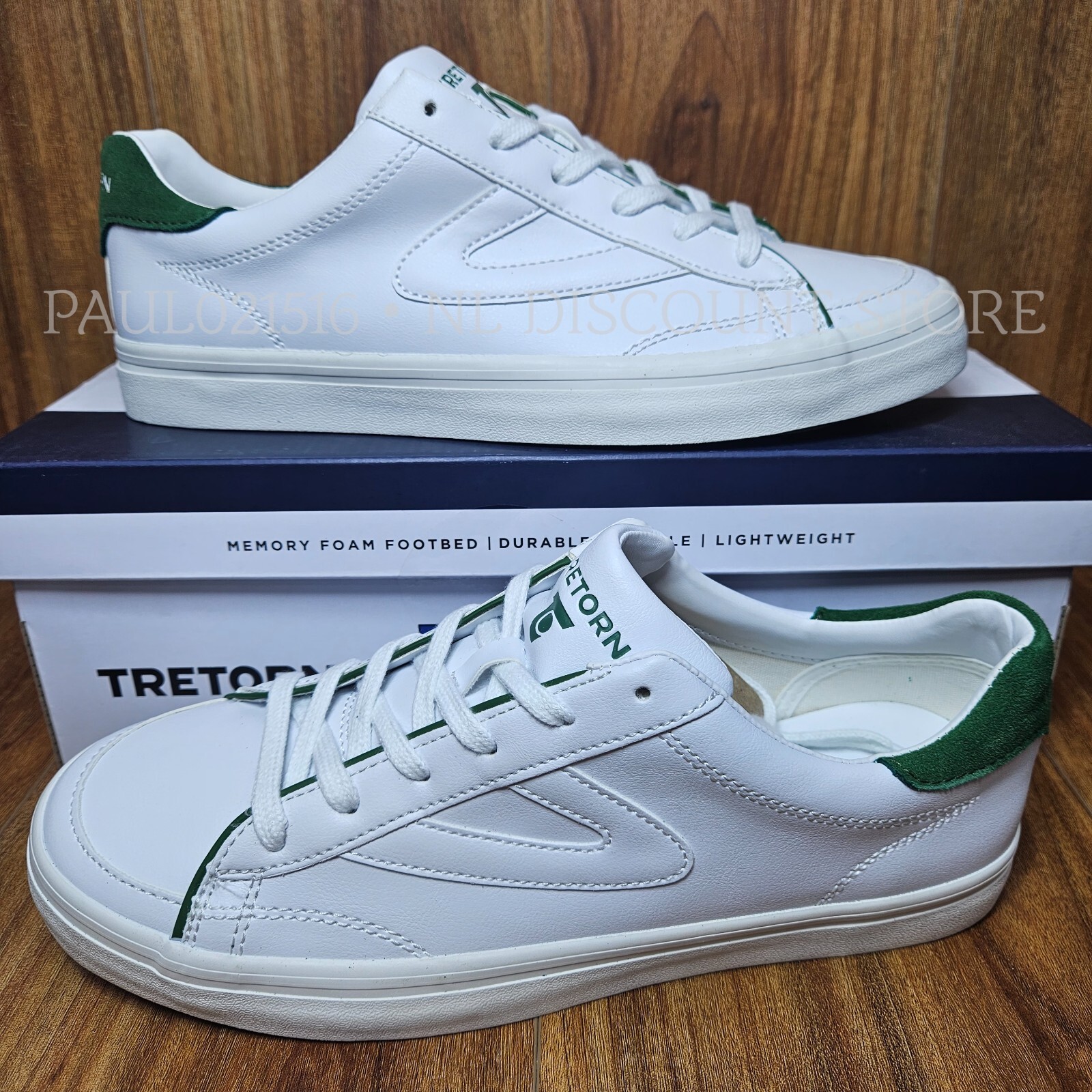 TERTORN Men's Swerve Memory Foam Sneakers Shoes ~ White/Green ~ Various Sizes