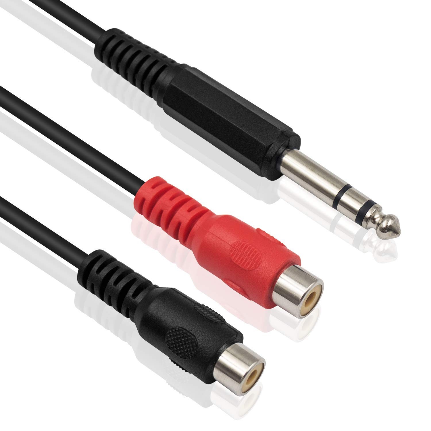 Poyiccot 6.35mm 1/4 inch TRS Stereo Jack Male to 2 RCA 20cm, Black& Red