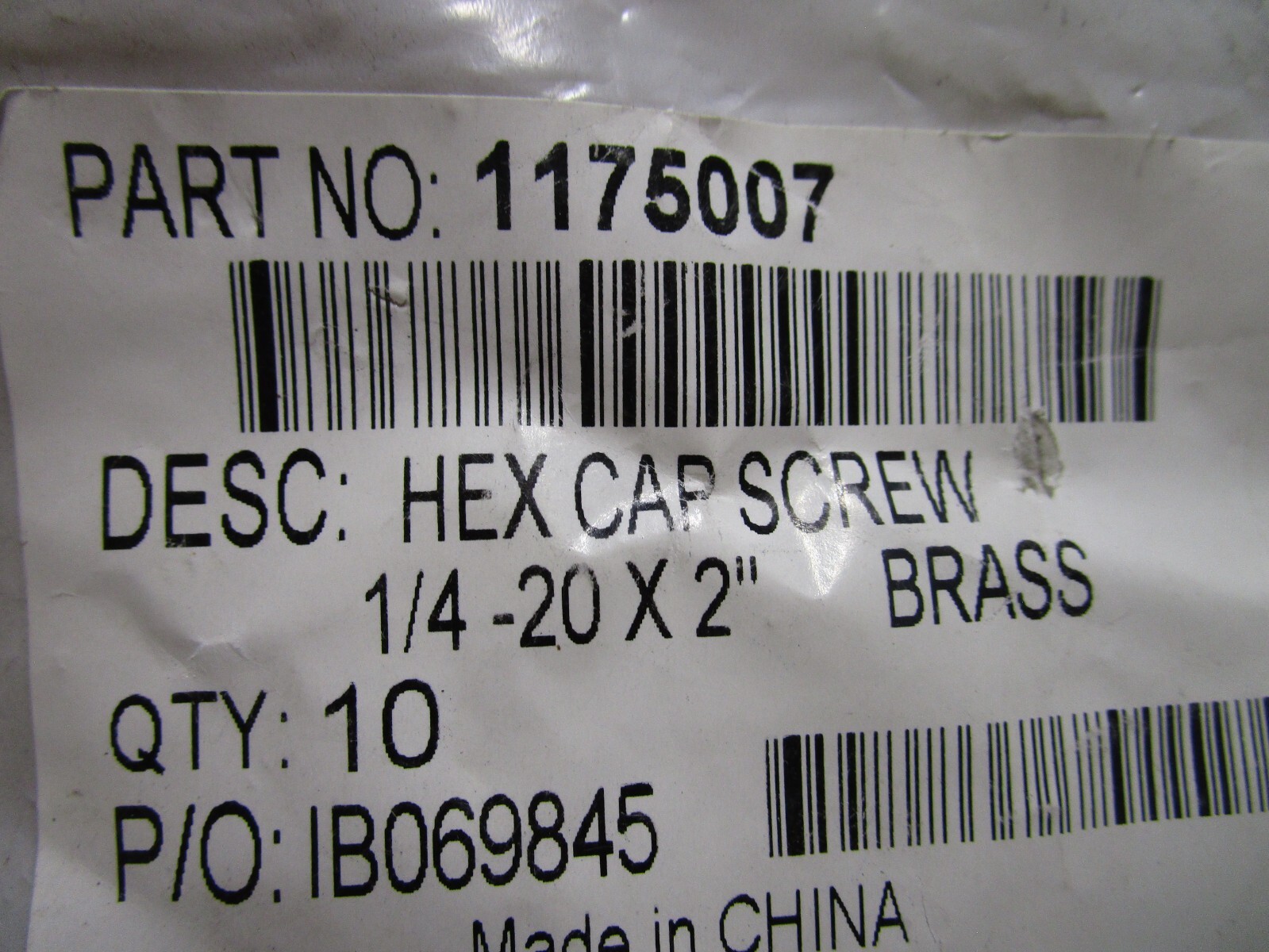 1/4"-20 x 2" Brass Hex Cap Screw QTY 10