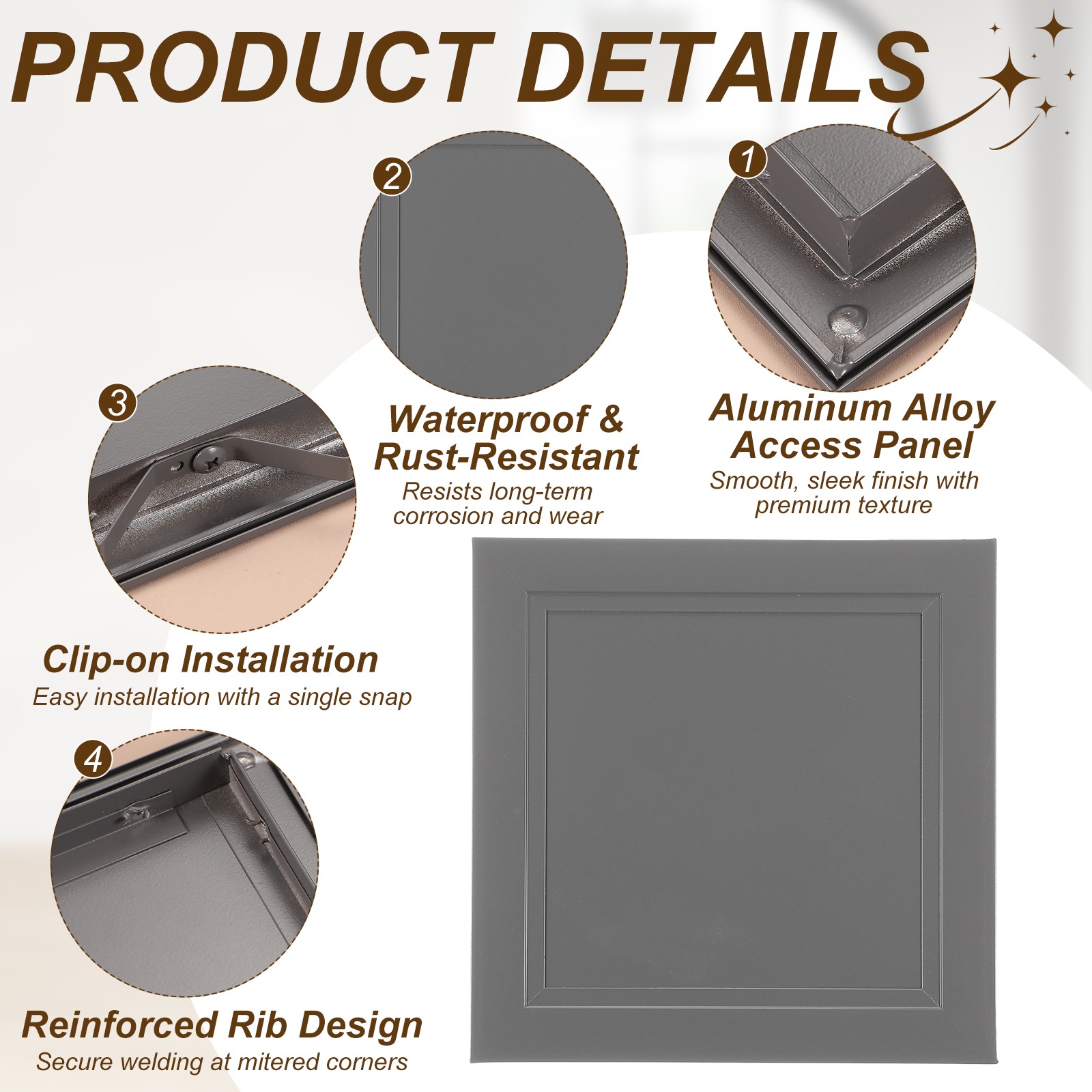 Access Panel (6" x 6") Plumbing Access Door Clip-on Installation, Gray