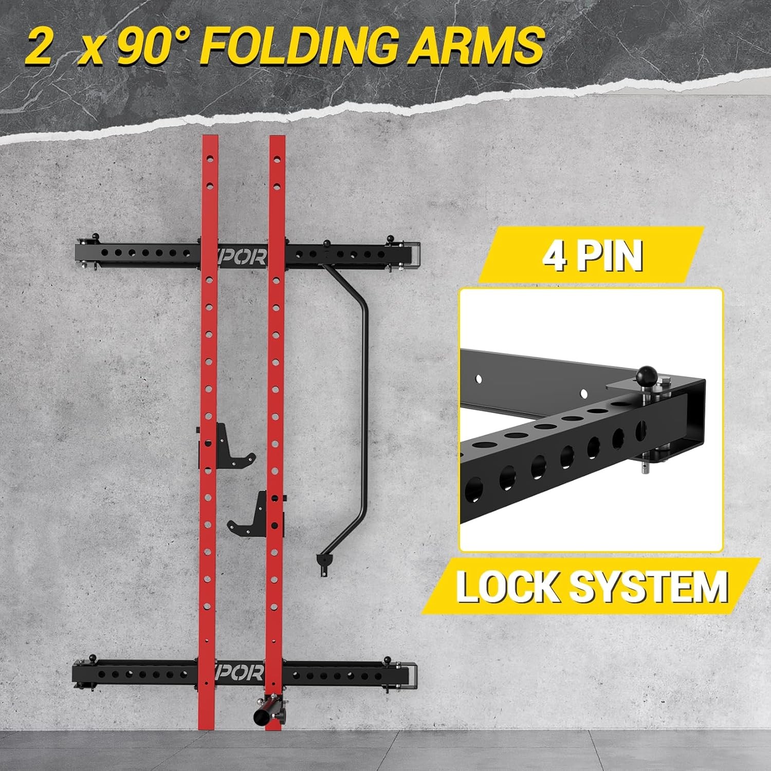 1000LBS Foldable Wall Mounted Squat Rack Strength Training Workout for Home Gym